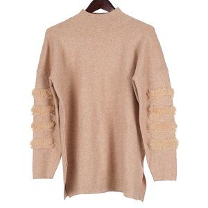 Cliche Mockneck Camel Fur Detail Sweater Medium